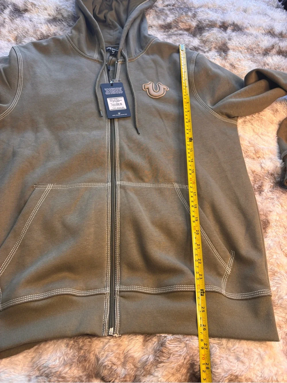 True Religion Olive Green Full-Zip Hooded Sweatshirt